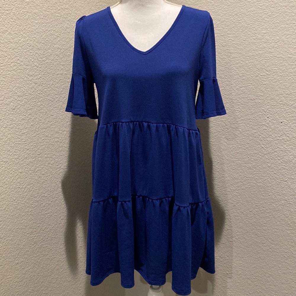 Royal Blue Ruffle Sleeve Maternity Dress